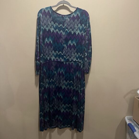 Old Navy Women's NWT Teal Purple Faux Wrap Dress XXL Midi Deep V-Neck Casual - Picture 5 of 12